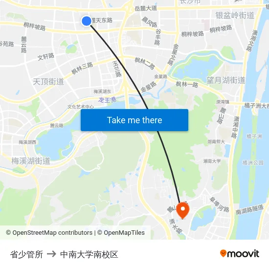 省少管所 to 中南大学南校区 map