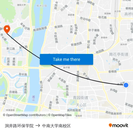 洞井路环保学院 to 中南大学南校区 map