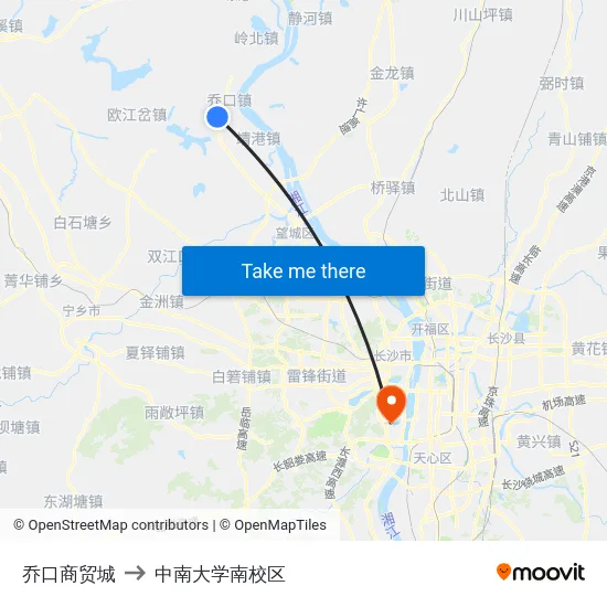 乔口商贸城 to 中南大学南校区 map