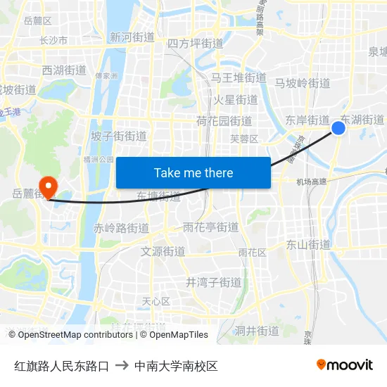 红旗路人民东路口 to 中南大学南校区 map