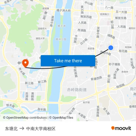 东塘北 to 中南大学南校区 map