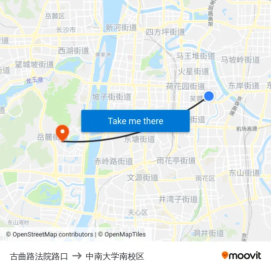 古曲路法院路口 to 中南大学南校区 map