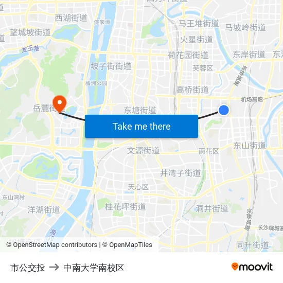 市公交投 to 中南大学南校区 map