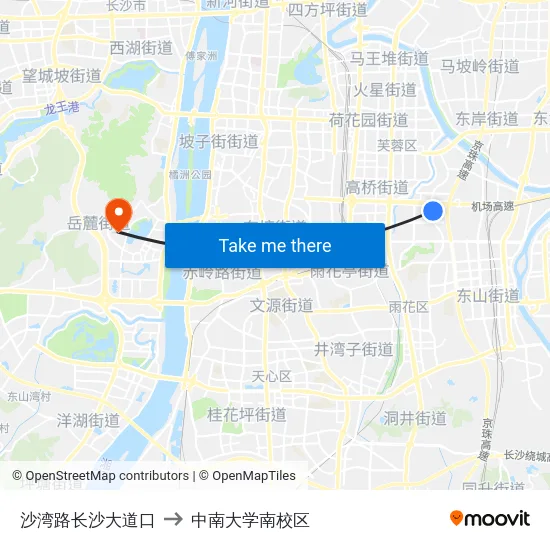 沙湾路长沙大道口 to 中南大学南校区 map