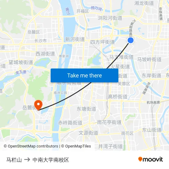 马栏山 to 中南大学南校区 map