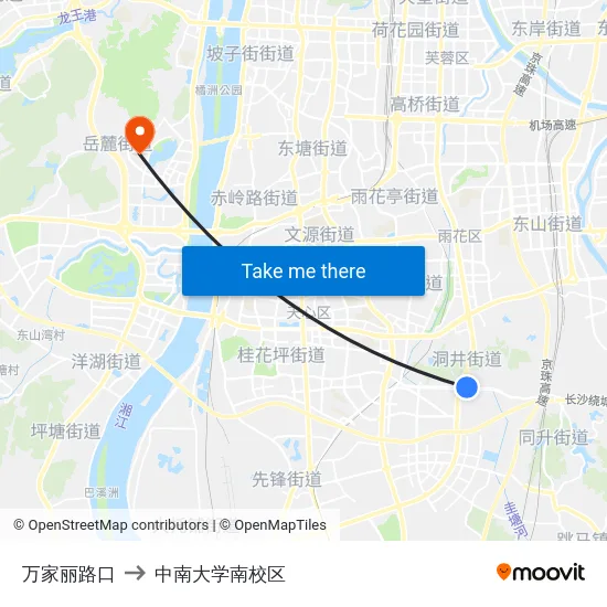 万家丽路口 to 中南大学南校区 map