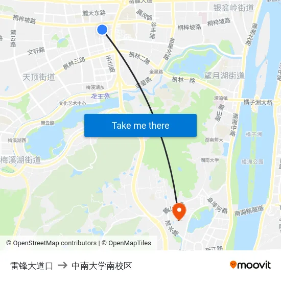 雷锋大道口 to 中南大学南校区 map
