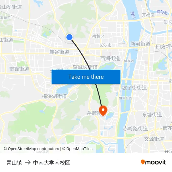 青山镇 to 中南大学南校区 map