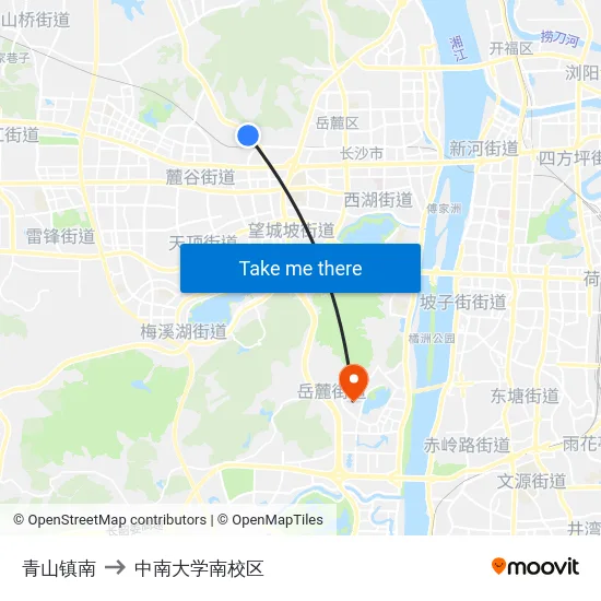 青山镇南 to 中南大学南校区 map