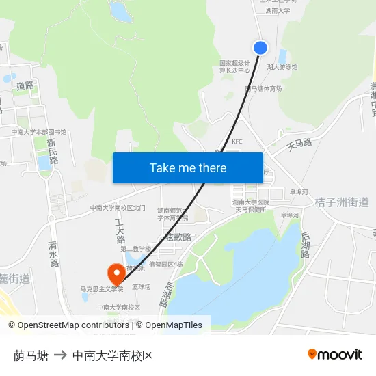 荫马塘 to 中南大学南校区 map