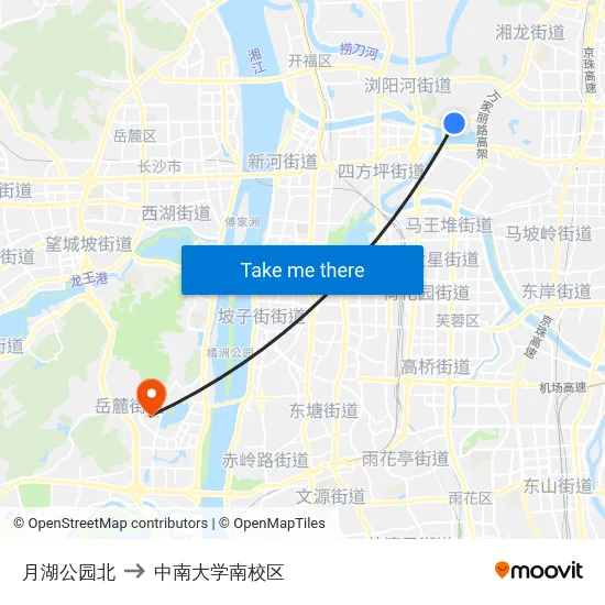 月湖公园北 to 中南大学南校区 map