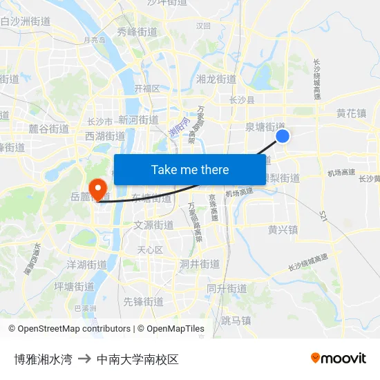 博雅湘水湾 to 中南大学南校区 map