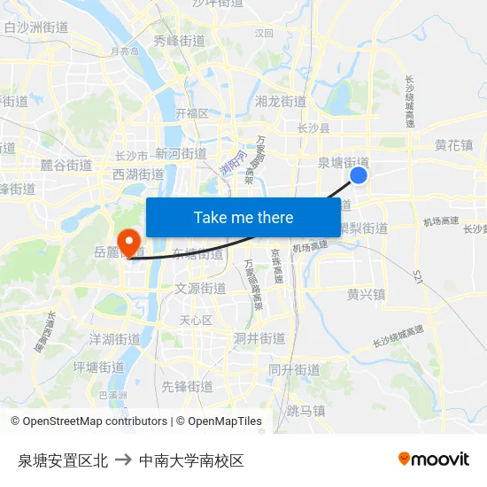 泉塘安置区北 to 中南大学南校区 map