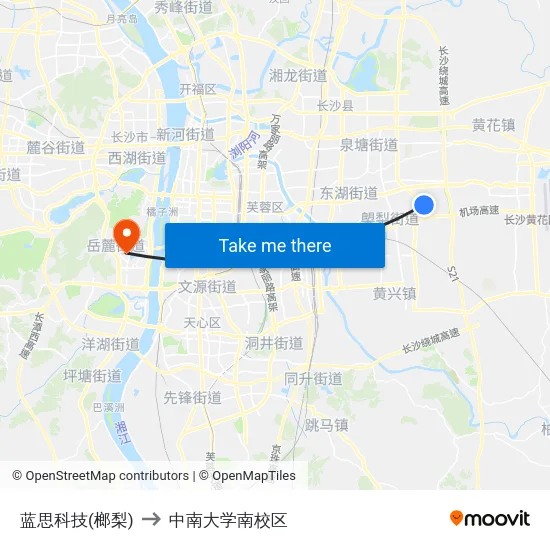 蓝思科技(榔梨) to 中南大学南校区 map