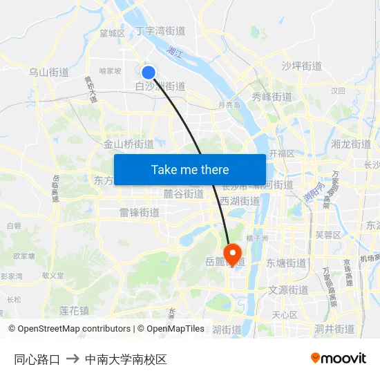同心路口 to 中南大学南校区 map