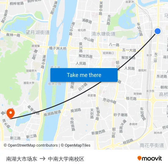 南湖大市场东 to 中南大学南校区 map