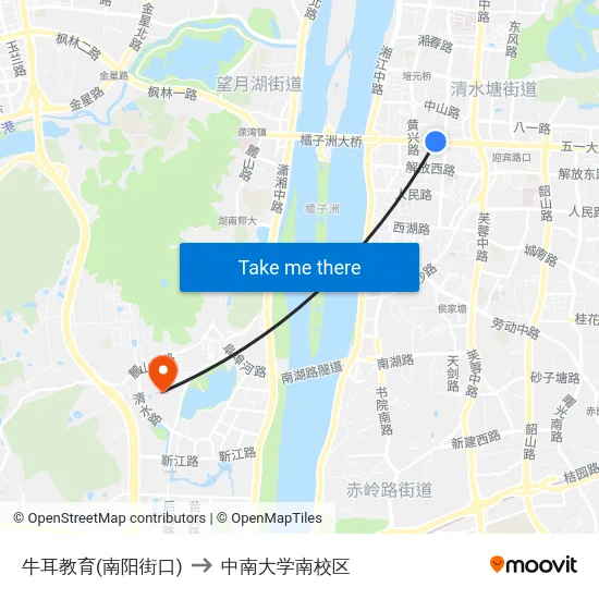 牛耳教育(南阳街口) to 中南大学南校区 map