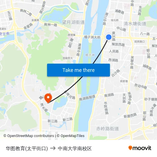 华图教育(太平街口) to 中南大学南校区 map