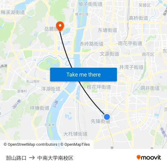 韶山路口 to 中南大学南校区 map