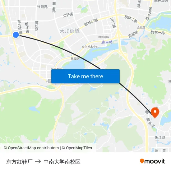 东方红鞋厂 to 中南大学南校区 map