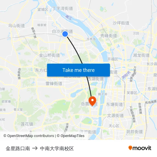 金星路口南 to 中南大学南校区 map