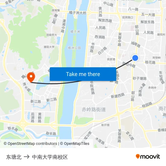 东塘北 to 中南大学南校区 map