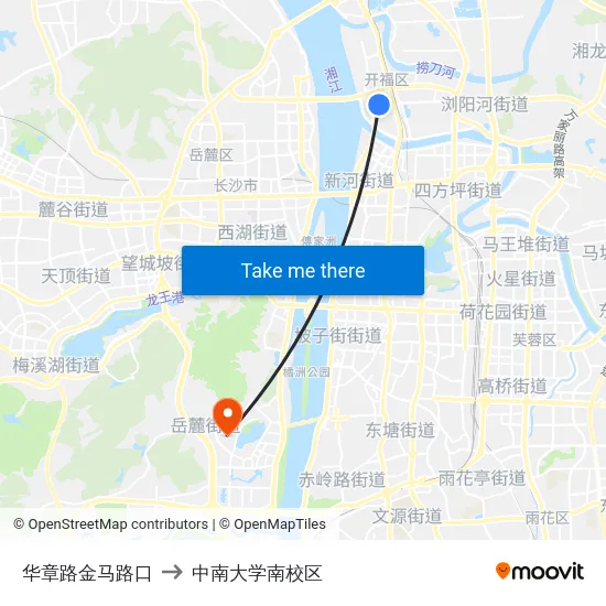 华章路金马路口 to 中南大学南校区 map