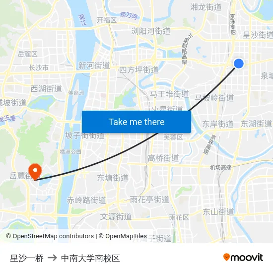 星沙一桥 to 中南大学南校区 map