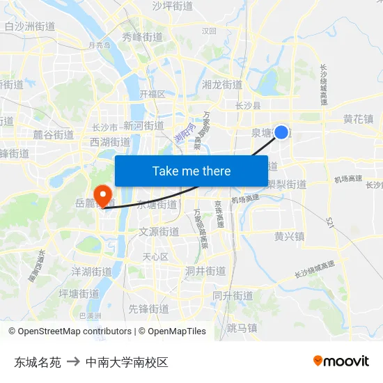 东城名苑 to 中南大学南校区 map