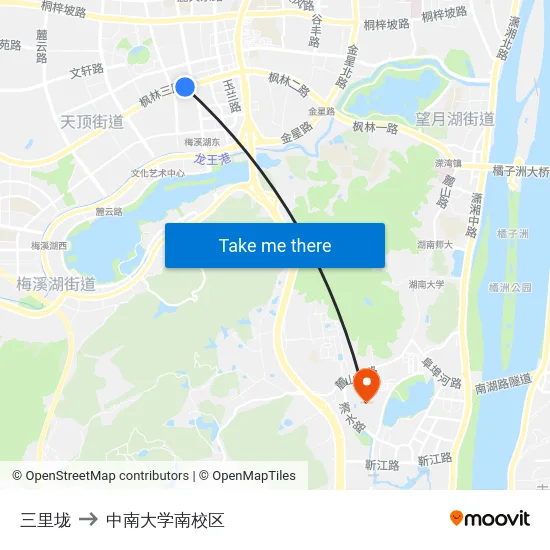 三里垅 to 中南大学南校区 map