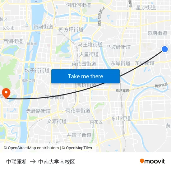 中联重机 to 中南大学南校区 map