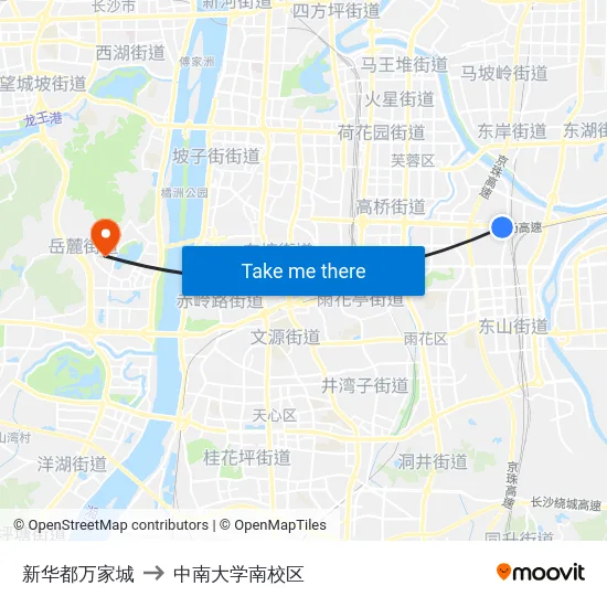 新华都万家城 to 中南大学南校区 map