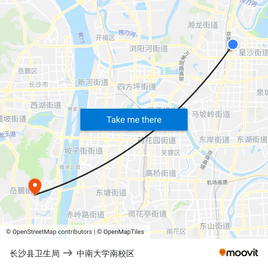 长沙县卫生局 to 中南大学南校区 map