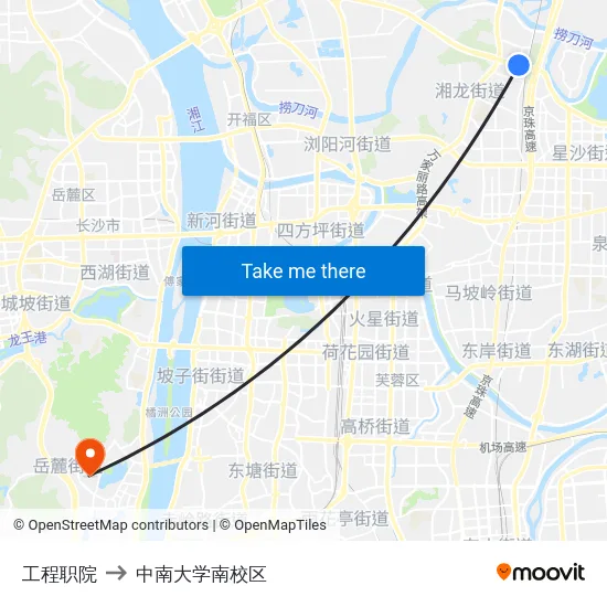 工程职院 to 中南大学南校区 map