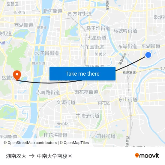湖南农大 to 中南大学南校区 map