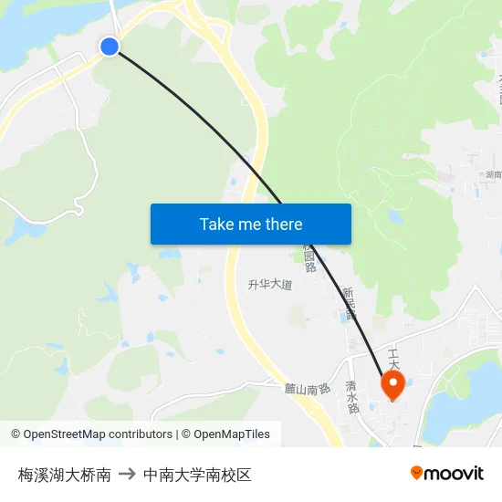 梅溪湖大桥南 to 中南大学南校区 map