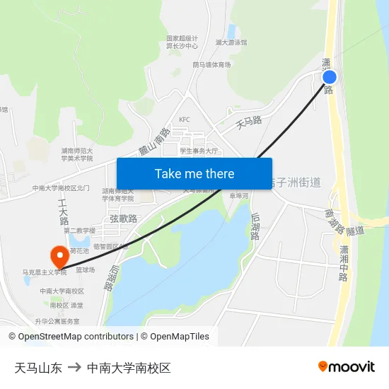 天马山东 to 中南大学南校区 map