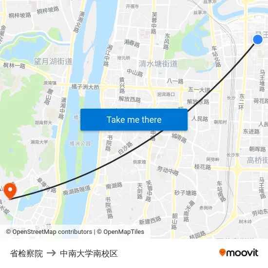 省检察院 to 中南大学南校区 map