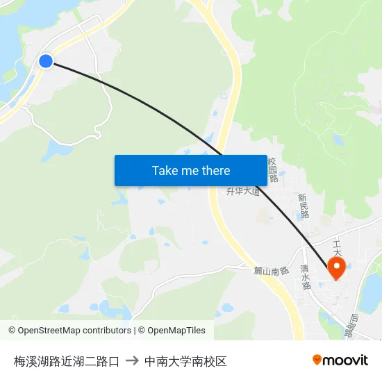梅溪湖路近湖二路口 to 中南大学南校区 map