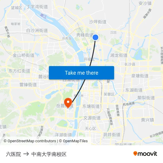 六医院 to 中南大学南校区 map