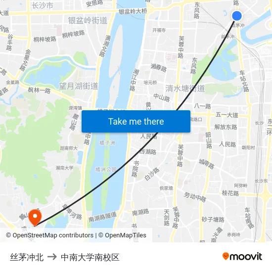丝茅冲北 to 中南大学南校区 map