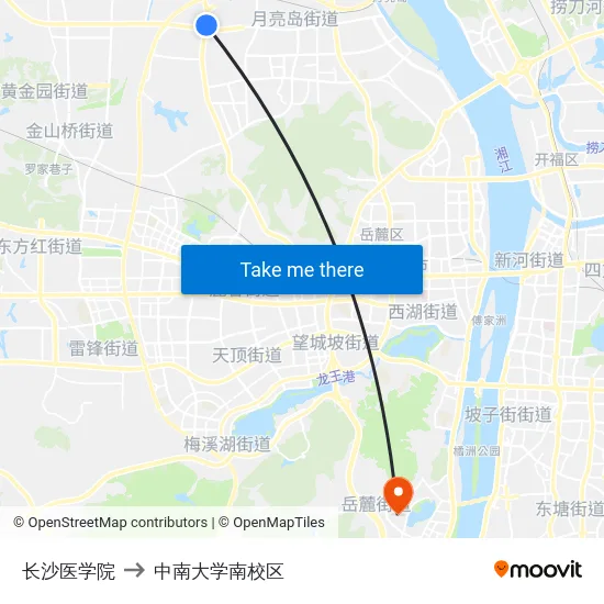 长沙医学院 to 中南大学南校区 map