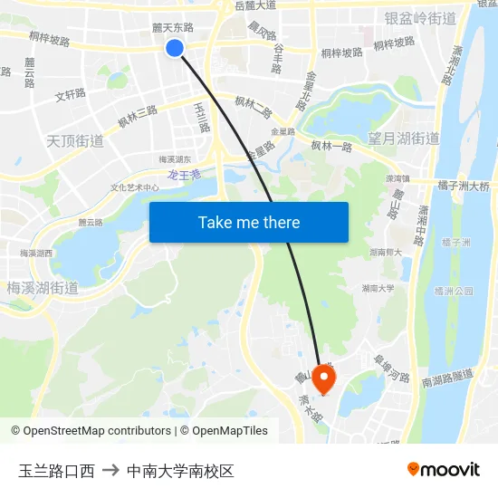玉兰路口西 to 中南大学南校区 map