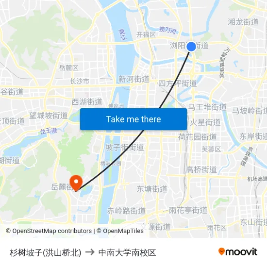 杉树坡子(洪山桥北) to 中南大学南校区 map