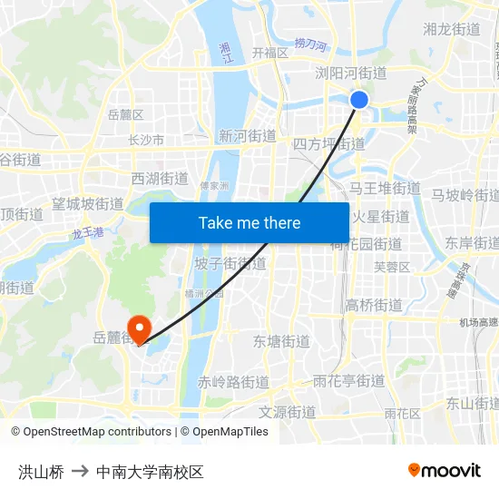 洪山桥 to 中南大学南校区 map