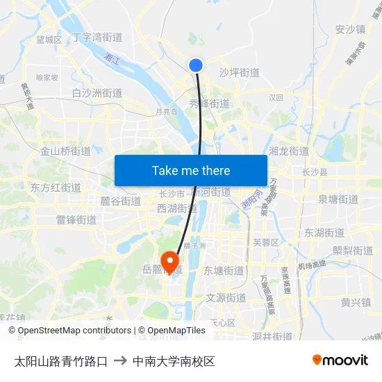太阳山路青竹路口 to 中南大学南校区 map