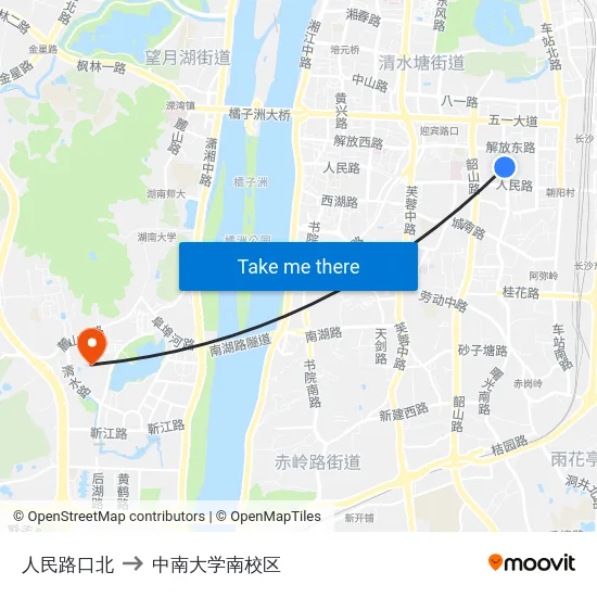 人民路口北 to 中南大学南校区 map