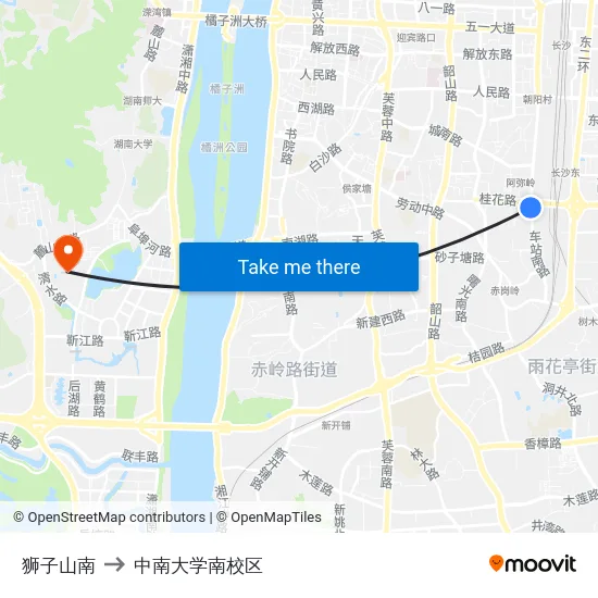 狮子山南 to 中南大学南校区 map
