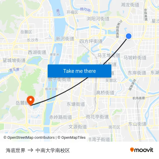 海底世界 to 中南大学南校区 map