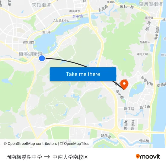 周南梅溪湖中学 to 中南大学南校区 map